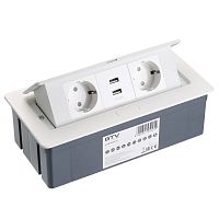 Блок розеток настольный SOFT 2 розетки AE-PBSUC2GS-10 (Schuko) 2xUSB, белый, с проводом 1,5 метра