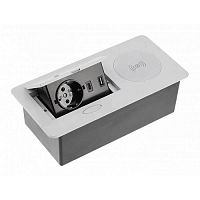 Удлинитель врезной AVARO PLUS, 1 гнездо schuko, USB A + C, индук. зарядка, кабель 1,5 м, серебристый