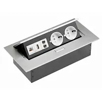 Удлинитель настольный врезной 2 гнезда Schucko USB, Minijack, RJ45,  алюминий
