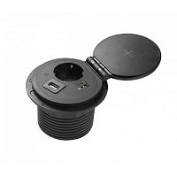Удлинитель врезной CHARGER PLUS, 1 гнездо schuko, USB A + C, USB-A, HDMI, RJ45, кабель 1,5 м, черный