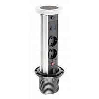 Удлинитель врезной CAMINO, 2 гнезда schuko, индук. зарядка USB A + C 10Вт, кабель 1,5м, белый