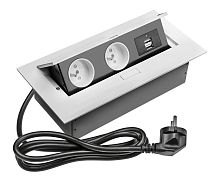Удлинитель врезной прямоуг.с заземлением (2 розетки, 2USB, 220V), белый