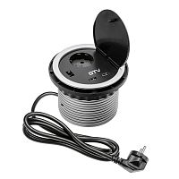 Розетка круглая врезная CHARGER AE-BPW1S2UCH-80 (Schuko), 2xUSB, 5V, 2A, провод 1,5м, серый