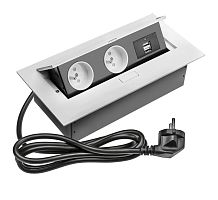 Удлинитель врезной прямоуг.с заземлением (2 розетки, 2USB, 220V), белый