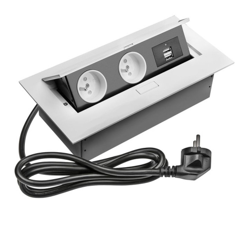 Удлинитель врезной прямоуг.с заземлением (2 розетки, 2USB, 220V), белый Удлинитель врезной прямоуг.с заземлением (2 розетки, 2USB, 220V), белый