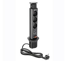 Удлинитель настольный врезной 60мм (3 розетки 220V, 2хUSB 2) черный