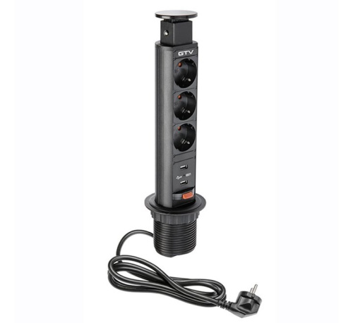 Удлинитель настольный врезной 60мм (3 розетки 220V, 2хUSB 2) черный