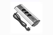 Блок розеток угловой 3 розетки AE-PBKT3S2U-80 (Schuko) 2xUSB, серый, с проводом 1,5 метра