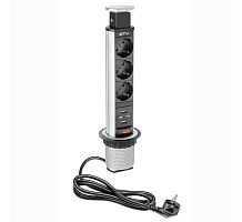 Удлинитель настольный врезной 60мм (3 розетки 220V, 2хUSB 2) серебро