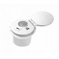 Удлинитель врезной CHARGER PLUS, 1 гнездо schuko, USB A + C, USB-A, HDMI, RJ45, кабель 1,5 м, белый