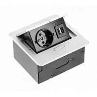 Удлинитель врезной AVARO, 1 гнездо Schuko, 2xUSB A, кабель 1,5 м, серебристый