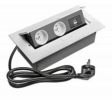 Удлинитель врезной прямоуг.с заземлением (2 розетки, 2USB, 220V), белый