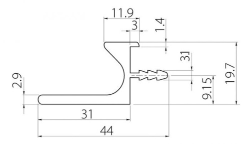 Ручка врезная "L" L-3,5м, алюминиевая фото 2 Ручка врезная "L" L-3,5м, алюминиевая фото 2