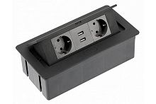 Удлинитель врезной SOFT 2 розетки (Schuko) 2xUSB, черный, с проводом 1,5 метра