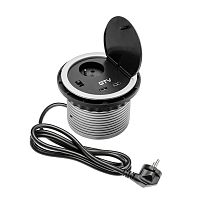 Розетка круглая врезная CHARGER AE-BPW1U2UCH-80 (French) 2xUSB 5V 2A, с проводом 1,5м, серый