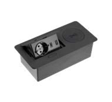 Удлинитель врезной AVARO PLUS, 1 гнездо schuko, USB A + C, индук. зарядка 5 Вт, кабель 1,5 м, черный