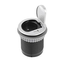 Розетка круглая врезная CHARGER MINI (Schuko), 60 мм, 1xUSB 2,4A, провод 1,9м, алюминий