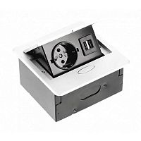 Удлинитель врезной AVARO, 1 гнездо Schuko, 2xUSB A, кабель 1,5 м, белый