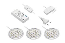 Комплект из 3-х точечных накладных светодиодных светильников LUGO 3*1, 8W, 220V, с трансформатором, алюминий, теплый белый