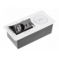 Удлинитель врезной AVARO PLUS, 1 гнездо schuko, USB A + C, индук. зарядка 5 Вт, кабель 1,5 м, белый