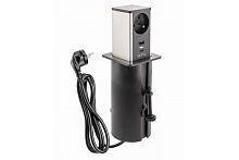 Удлинитель настольный врезной TOWER, 1xSCHUKO, 1xUSB, 1xTYPE-C, 1,5M,  шлиф. сталь/черный