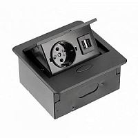 Удлинитель врезной AVARO, 1 гнездо schuko, 2xUSB A, кабель 1,5 м, черный