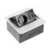 Удлинитель врезной AVARO, 1 гнездо Schuko, 2xUSB A, кабель 1,5 м, серебристый