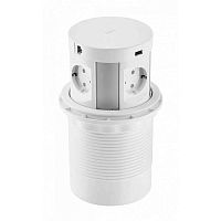 Удлинитель врезной COMFORT PLUS 120мм, 4 гн. Schuko, 2xUSB. 2xRJ45, 5Вт, индук.зар, каб.1,5м, белый