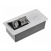 Удлинитель врезной AVARO PLUS, 1 гнездо schuko, USB A + C, индук. зарядка, кабель 1,5 м, серебристый