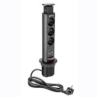 Удлинитель настольный врезной 60мм (3 розетки 220V, 2хUSB 2) черный