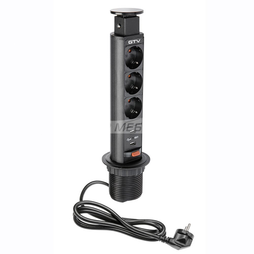 Удлинитель настольный врезной 60мм (3 розетки 220V, 2хUSB 2) черный
