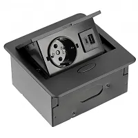 Розетка врезная AVARO (Schuko), 2xUSB (A+C), черный, с проводом 1,5 метра