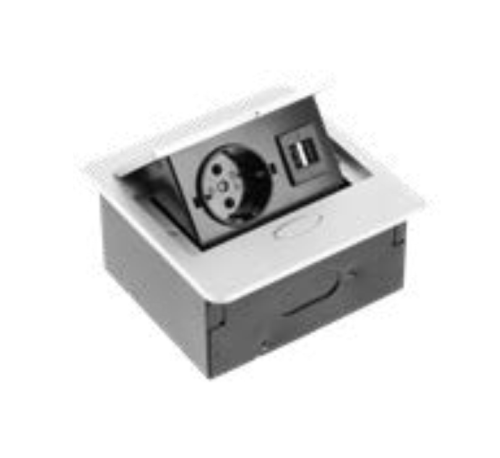 Удлинитель врезной AVARO, 1 гнездо Schuko, 2xUSB A, кабель 1,5 м, серебристый