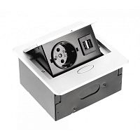 Удлинитель врезной AVARO, 1 гнездо Schuko, 2xUSB A, кабель 1,5 м, белый