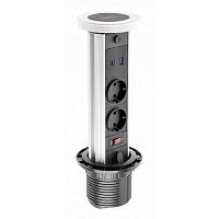 Удлинитель врезной CAMINO, 2 гнезда schuko, индук. зарядка USB A + C 10Вт, кабель 1,5м, белый